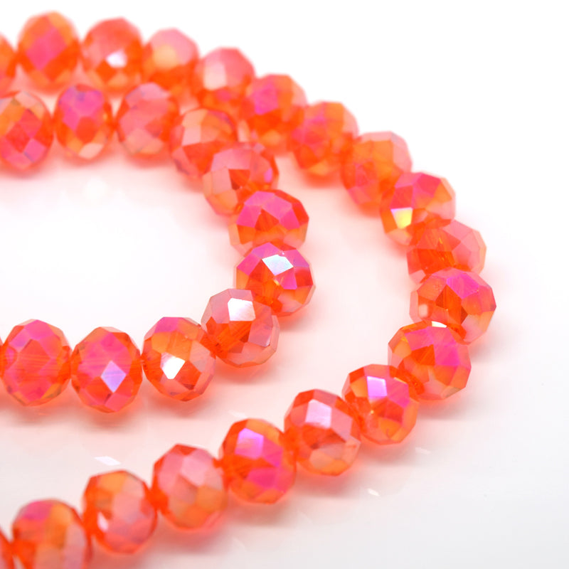 STAR BEADS: 70 x Faceted Rondelle Glass Beads 10mm - Bright Orange AB - Rondelle Beads