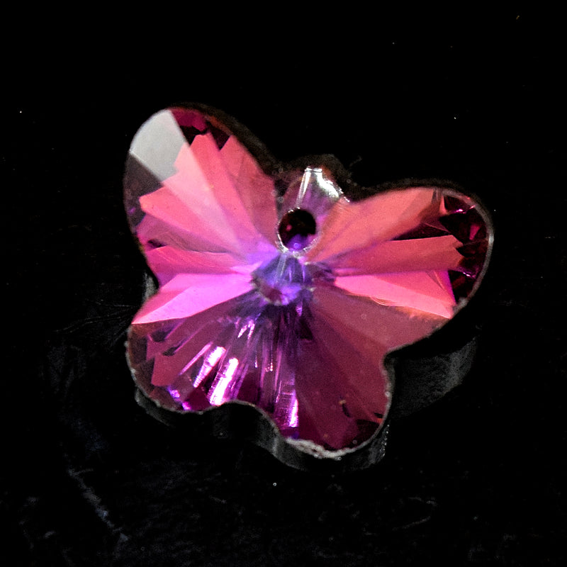 10 x Faceted Glass Butterfly Pendants Silver Plated 14mm - Pink / Purple