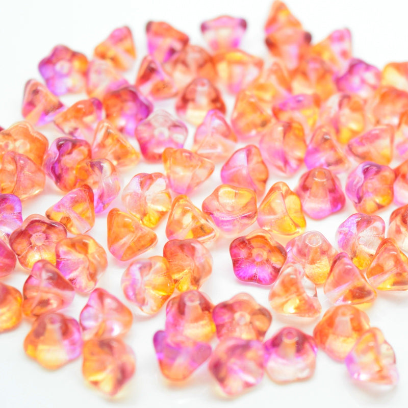 Czech Pressed Glass Bell Flower Beads 6x8mm (60pcs) - Pink / Peach