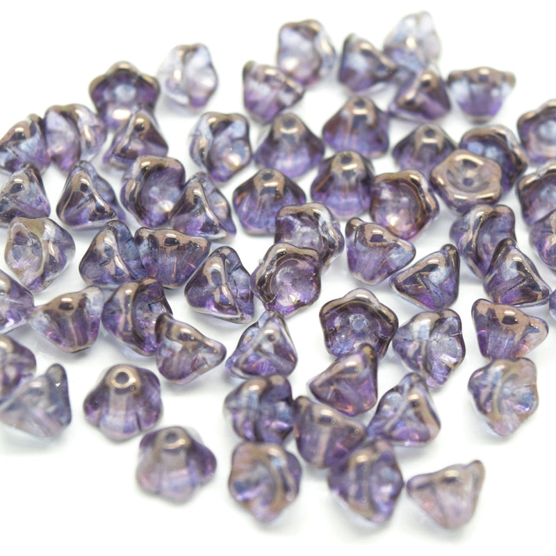 Czech Pressed Glass Bell Flower Beads 6x8mm (60pcs) - Purple