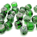 Czech Faceted Pressed Glass Cathedral Round Beads Pick Size - Green / Silver