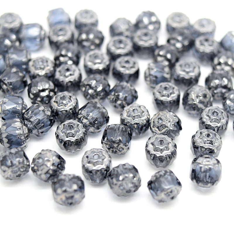 Czech Faceted Pressed Glass Cathedral Round Beads 6mm (60pcs) - Montana / Silver
