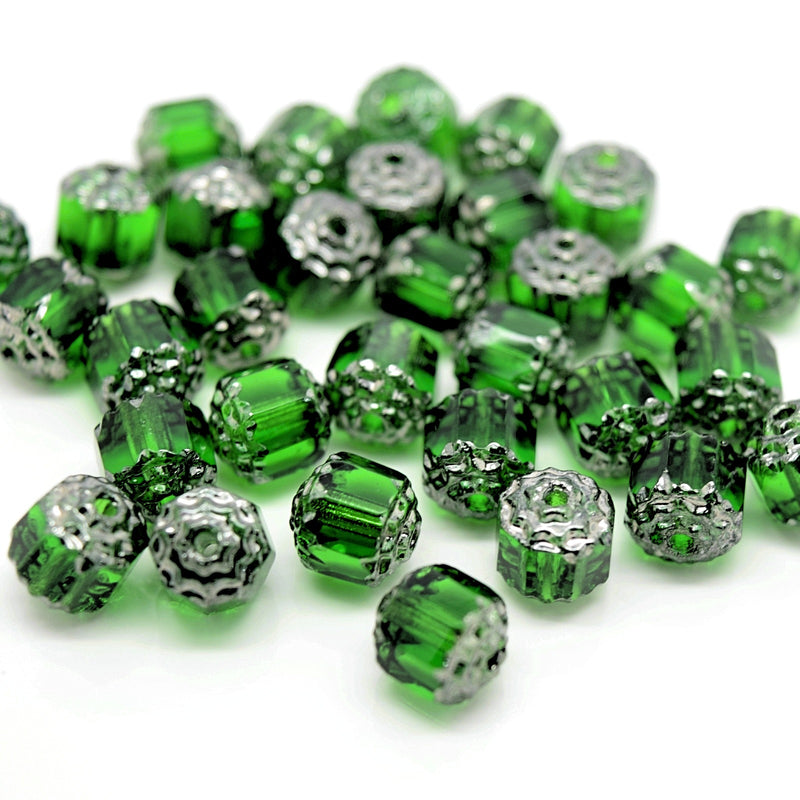 Czech Faceted Pressed Glass Cathedral Round Beads Pick Size - Green / Silver