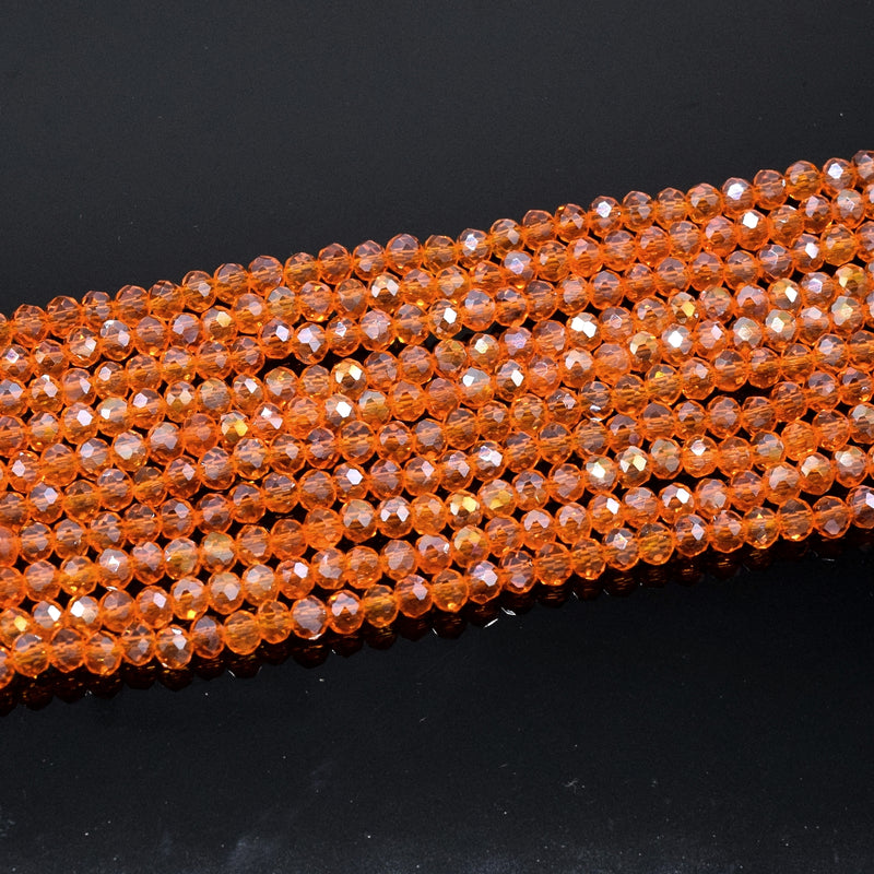 Faceted Rondelle Glass Beads - Carrot Lustre/AB