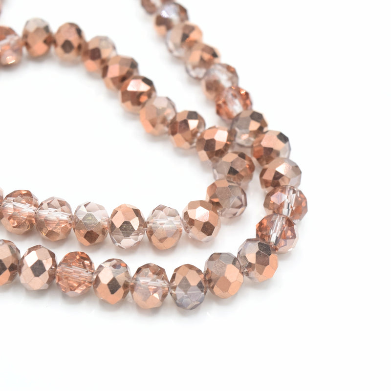 175 x Faceted Rondelle Glass Beads 6x4mm - Clear / Metallic Copper