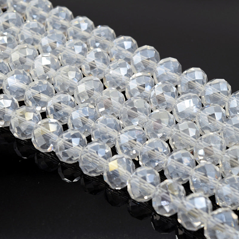 70 X Faceted Rondelle Glass Beads 10mm - Clear Lustre