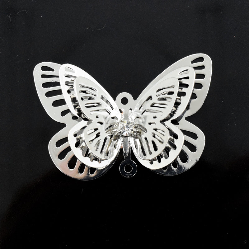 2 x Filigree SP Connectors With Rhinestones - Butterfly 30x45mm
