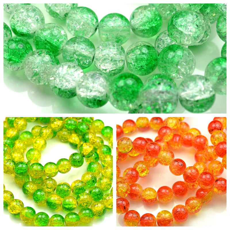 CRACKLE GLASS ROUND BEADS 4MM, 6MM, 8MM, 10MM - PICK COLOUR