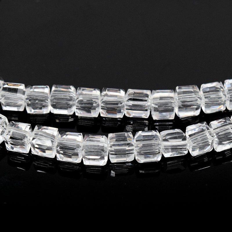 198 x Faceted Cube Glass Beads 4mm - Clear