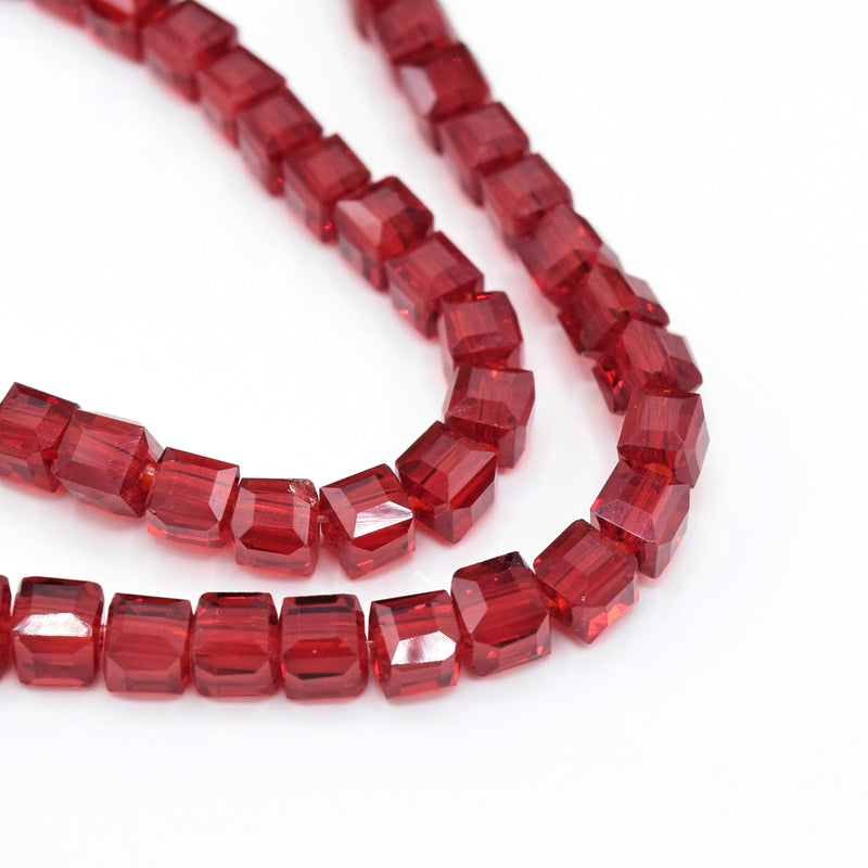 198 x Faceted Cube Glass Beads 4mm - Dark Siam