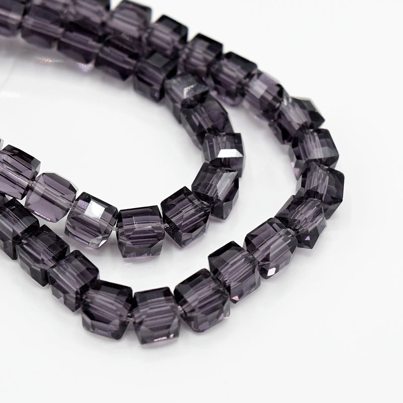 198 x Faceted Cube Glass Beads 4mm - Violet