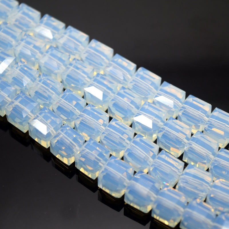 STAR BEADS: 70 x Faceted Cube Glass Beads 8mm - Opal - Cube Beads