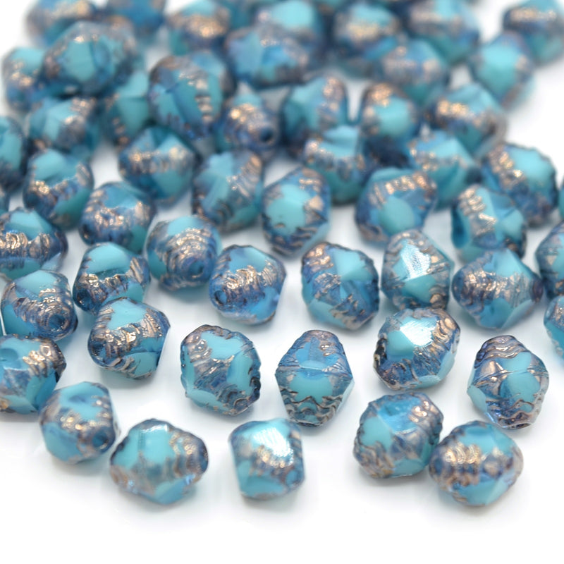 Czech Faceted Glass Bicone Bols Beads 8x6mm (30pcs) - Opaque Turquoise