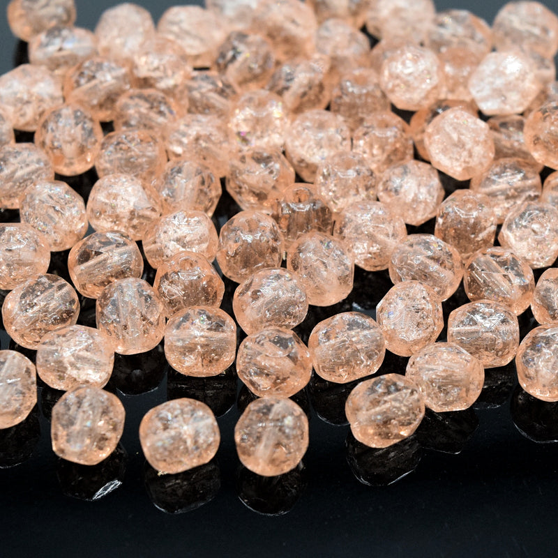 Czech Crackle Faceted Glass Round Beads 6mm (60pcs) - Peach