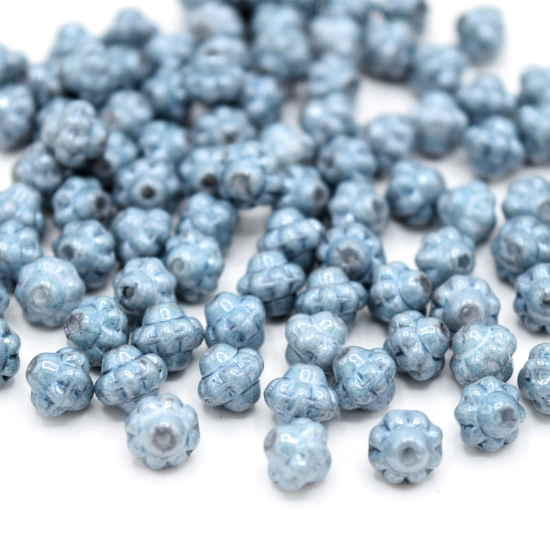 Czech Pressed Glass Daisy Bicone Spacer Beads 6mm (120pcs) - Blue Mottle