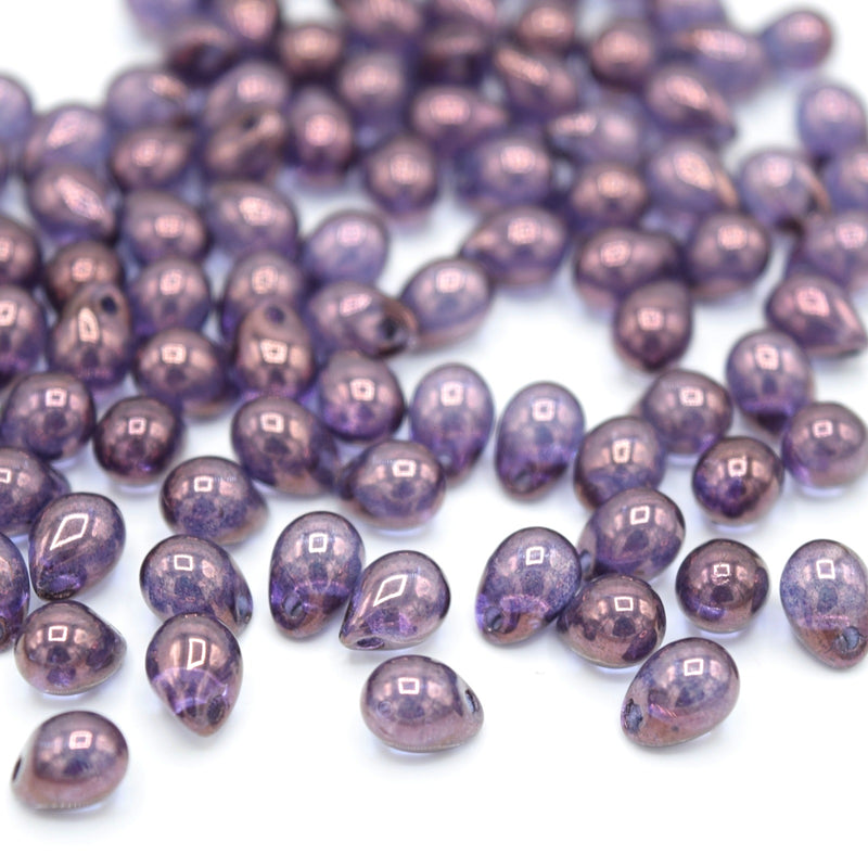 Czech Pressed Glass Drop Beads 4x6mm, 6x9mm, 7x5mm - Violet / Bronze