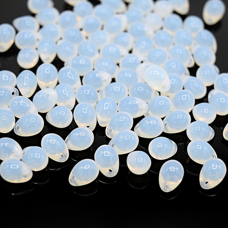 Czech Pressed Glass Drop Beads 7x5mm (60pcs) - Opal