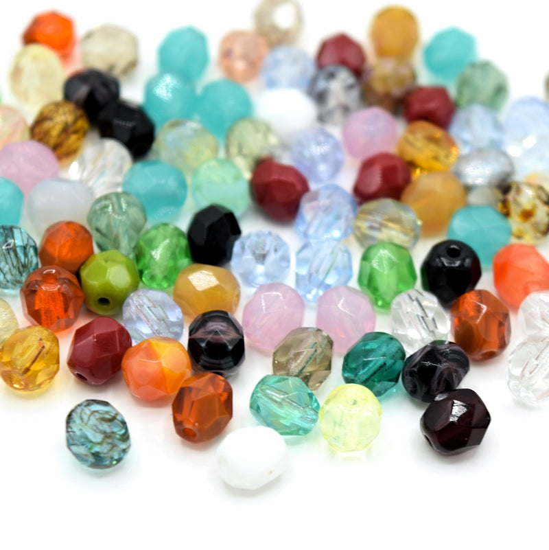 Czech Fire Polished Mix Faceted Glass Round Beads 6mm (60pcs) - Mixed