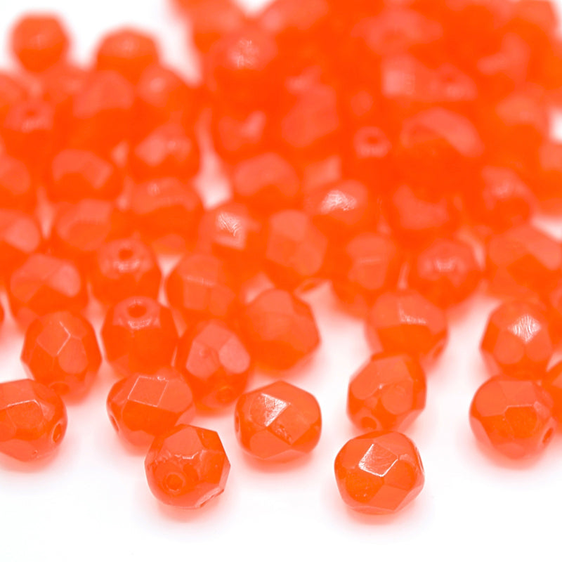 Czech Fire Polished Mix Faceted Glass Round Beads 6mm (60pcs) - Opaque Orange