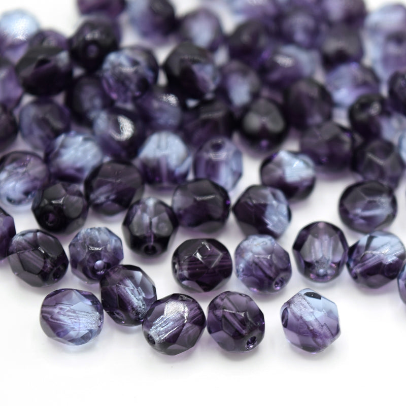 Czech Fire Polished Mix Faceted Glass Round Beads 6mm (60pcs) - Purple / Lilac