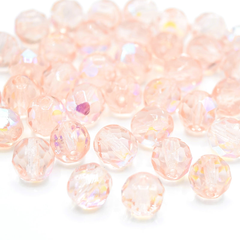 Czech Fire Polished Mix Faceted Glass Round Beads 8mm (30pcs) - Light Pink AB