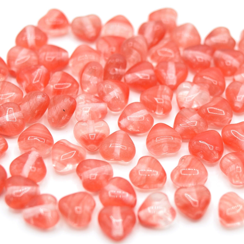 Czech Pressed Glass Heart Beads 6x6mm (60pcs) - Red / Clear