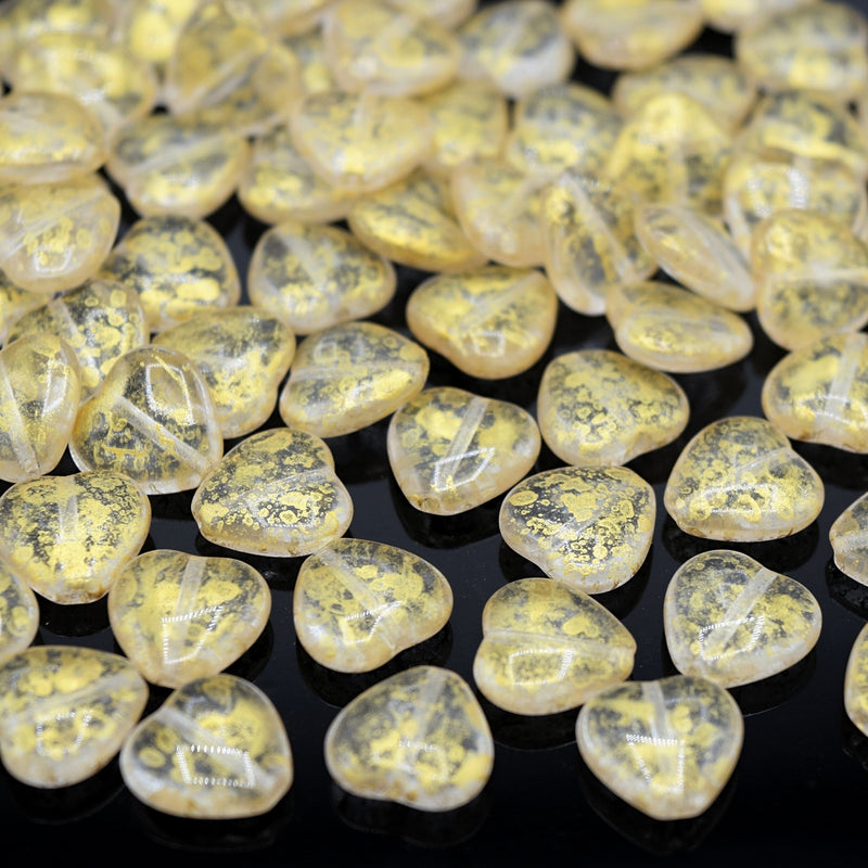 Czech Pressed Glass Heart Beads 10x10mm (30pcs) - Clear / Gold Frosted