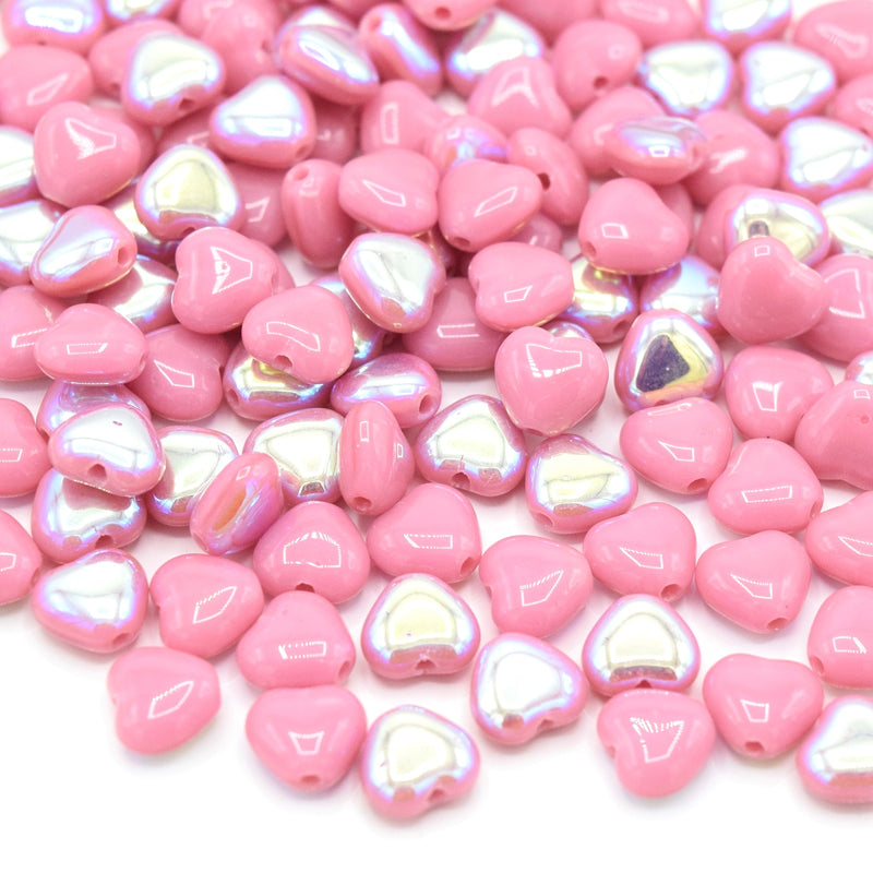 Czech Pressed Glass Heart Beads 6x6mm (60pcs) - Opaque Pink AB