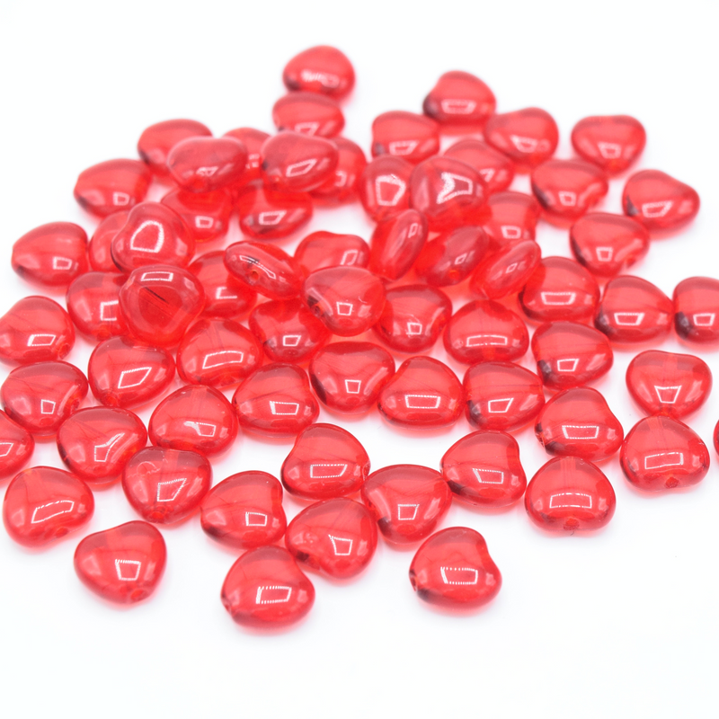 Czech Pressed Glass Heart Beads 8x8mm (60pcs) - Red