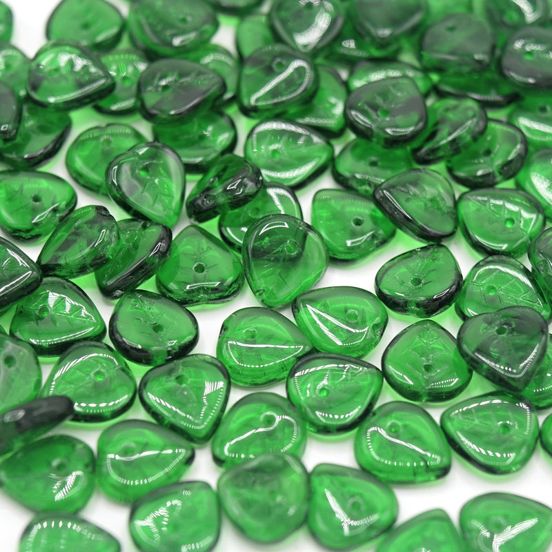 Czech Pressed Glass Leaf Beads 9mm (50pcs) - Green