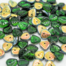 Czech Pressed Glass Leaf Beads 9mm (50pcs) - Green / Gold / Bronze
