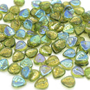 Czech Pressed Glass Leaf Beads 9mm (50pcs) - Olivine AB