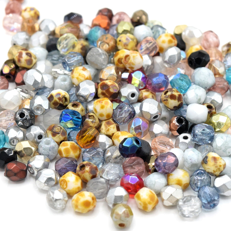 Czech Fire Polished Mix Faceted Glass Round Beads 4mm (120pcs) - Mixed