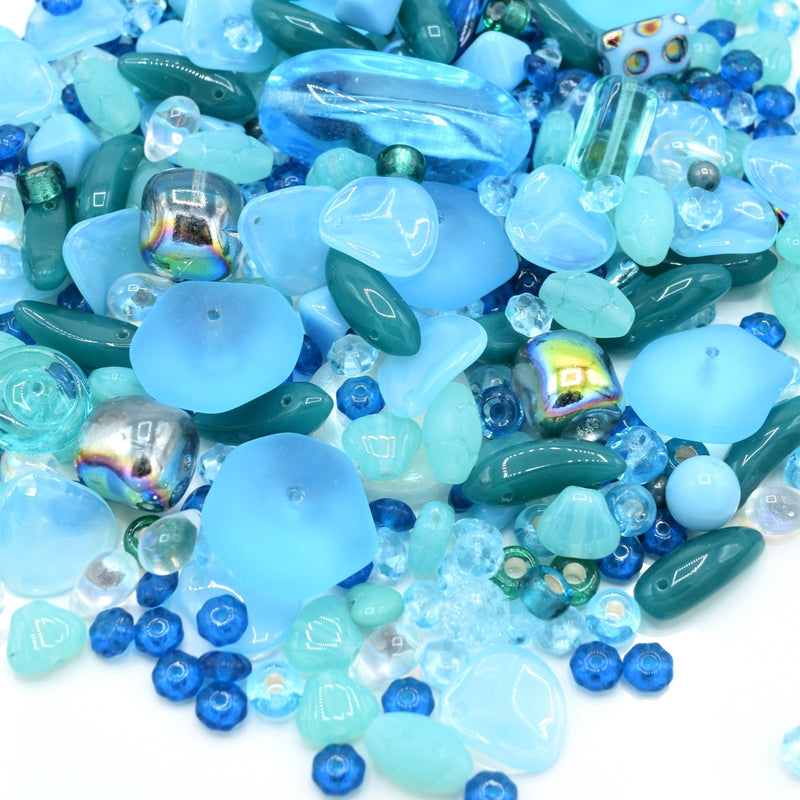 Czech Glass Mixed Beads 100g - Aquamarine