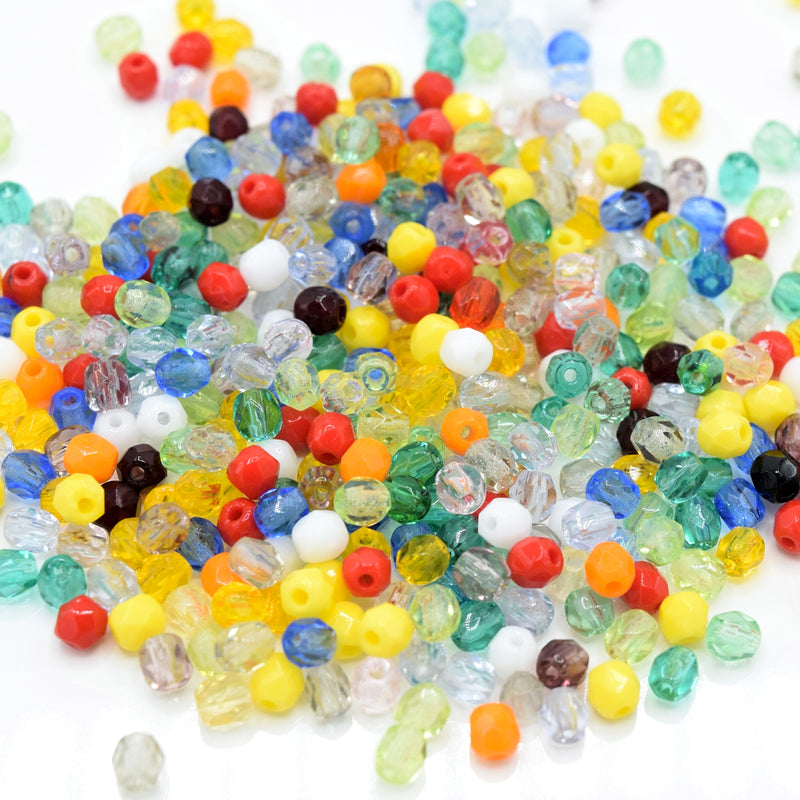 Czech Fire Polished Mix Faceted Glass Round Beads 3mm (120pcs) - Mixed