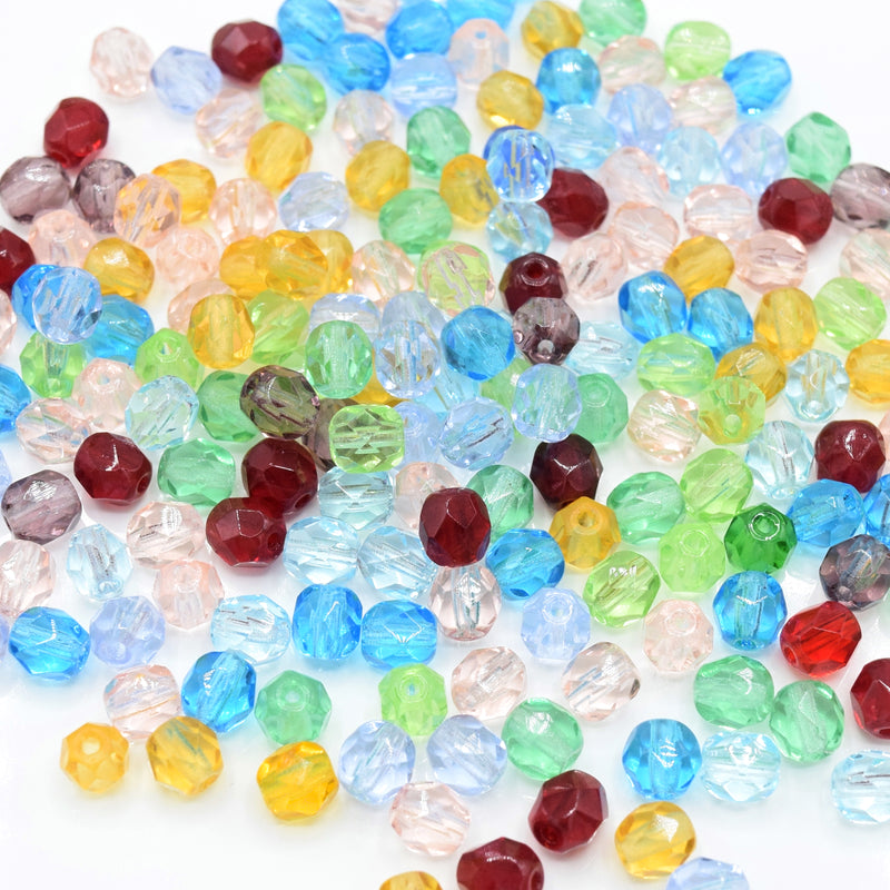 Czech Fire Polished Mix Faceted Glass Round Beads 5mm (60pcs) - Mixed
