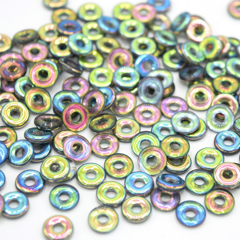 Czech Fire Polished Pressed Glass Round O Beads 6mm (120pcs) - Grey / Multi