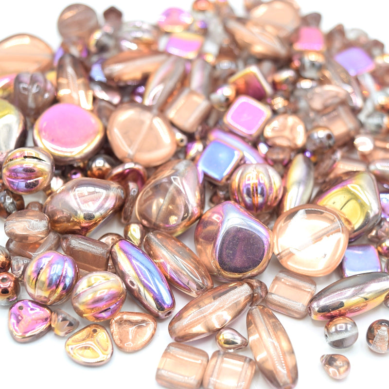 Czech Glass Mixed Beads 100g - Pink / Peach / Purple