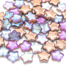 Czech Pressed Glass Star Beads 12mm (20pcs) - Metallic Peach / Pink / Green