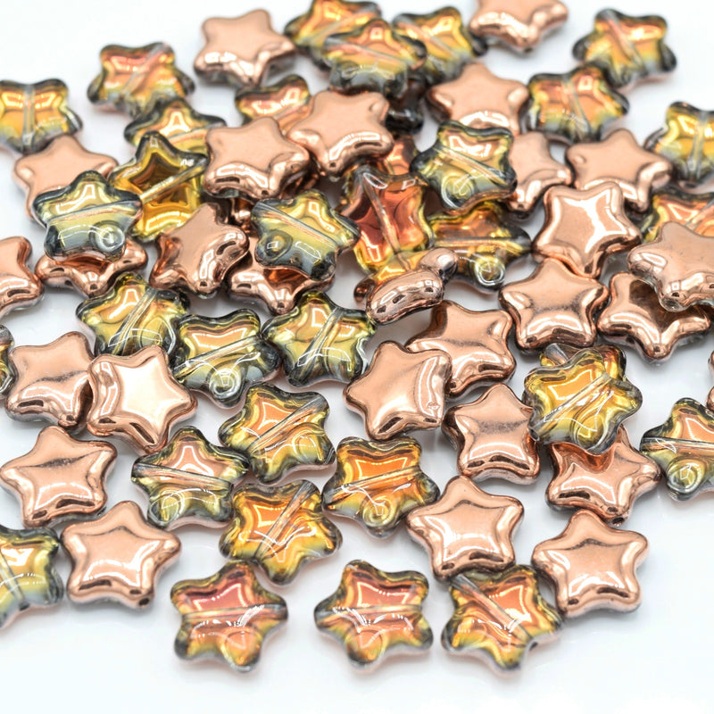 Czech Pressed Glass Star Beads 12mm (20pcs) - Silver / Metallic Bronze