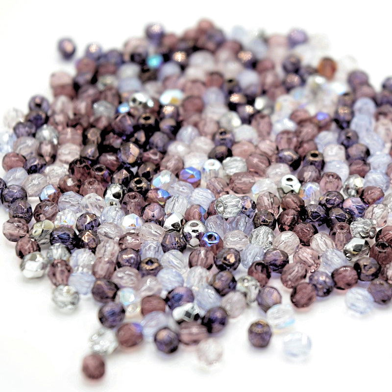 Czech Fire Polished Mix Faceted Glass Round Beads Pick Size - Purple