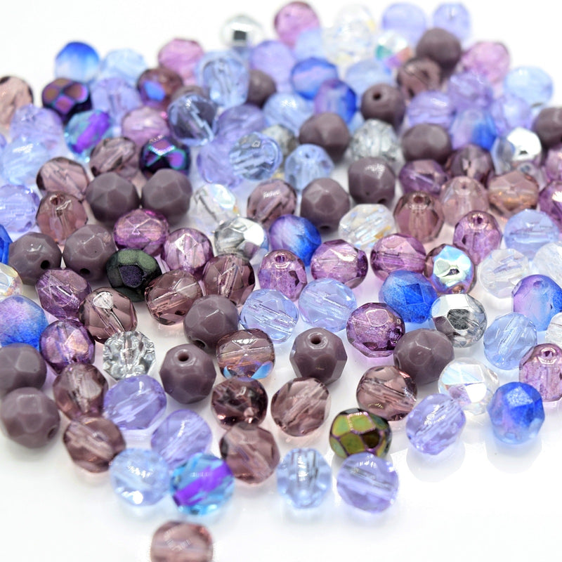 Czech Fire Polished Mix Faceted Glass Round Beads Pick Size - Purple