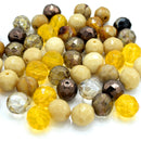 Czech Fire Polished Mix Faceted Glass Round Beads Pick Size - Yellow / Topaz