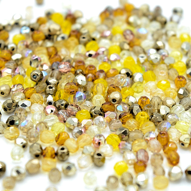 Czech Fire Polished Mix Faceted Glass Round Beads Pick Size - Yellow / Topaz