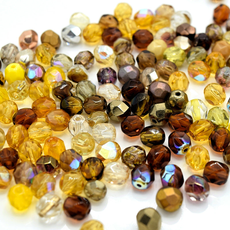 Czech Fire Polished Mix Faceted Glass Round Beads Pick Size - Yellow / Topaz