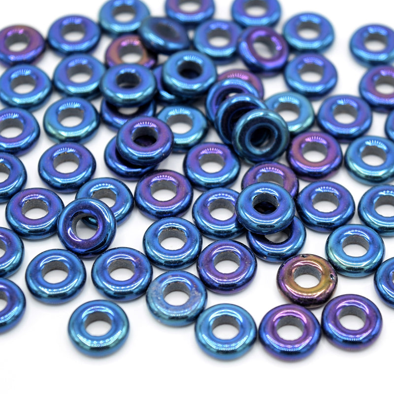 Czech Fire Polished Pressed Glass Round O Beads 8mm (60pcs) - Royal Blue AB