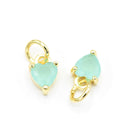 2 x Brass Micro Pave Opaque Aquamarine Cubic Zirconia Heart Charm 8.5x7x3.5mm - 18K Gold Plated