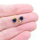 2 x Brass Micro Pave Opaque Aquamarine Cubic Zirconia Heart Charm 8.5x7x3.5mm - 18K Gold Plated