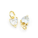 2 x Brass Micro Pave Clear Cubic Zirconia Heart Charm 8.5x7x3.5mm - 18K Gold Plated