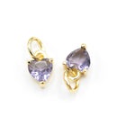 2 x Brass Micro Pave Lilac Cubic Zirconia Heart Charm 8.5x7x3.5mm - 18K Gold Plated